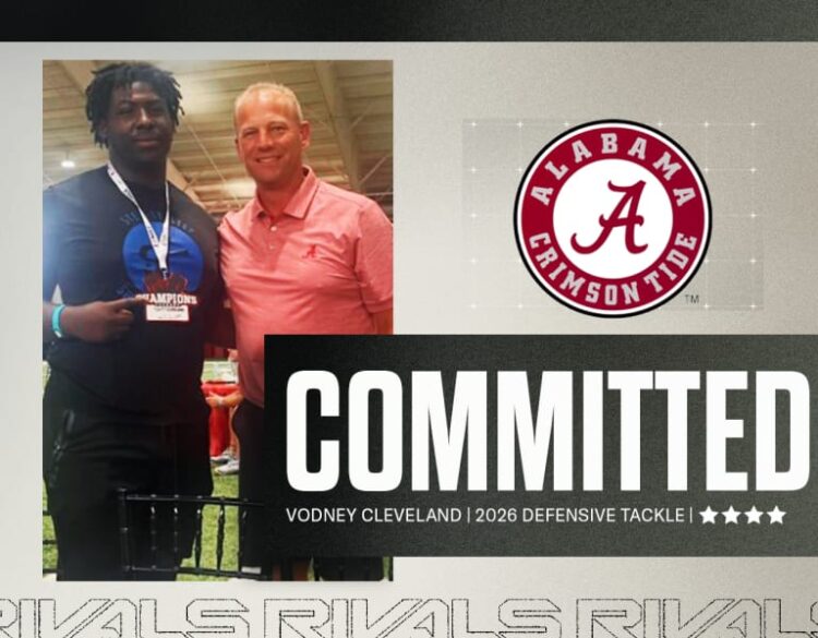 Alabama lands high 100 DL Vodney Cleveland within the class of 2026