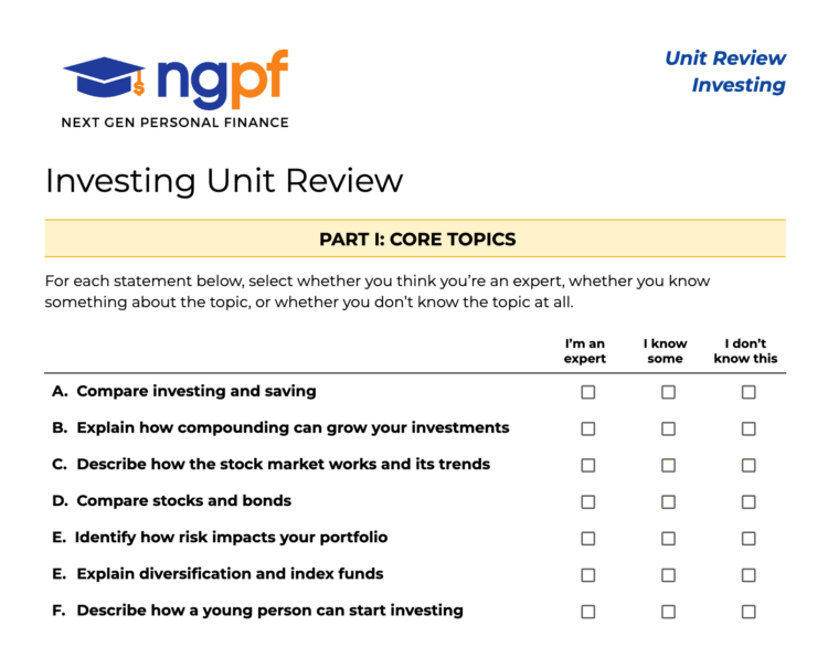 New Center College Unit Overview Supplies